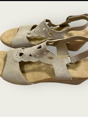Bjorndal Taupe Suede Wedge Slingback Sandals